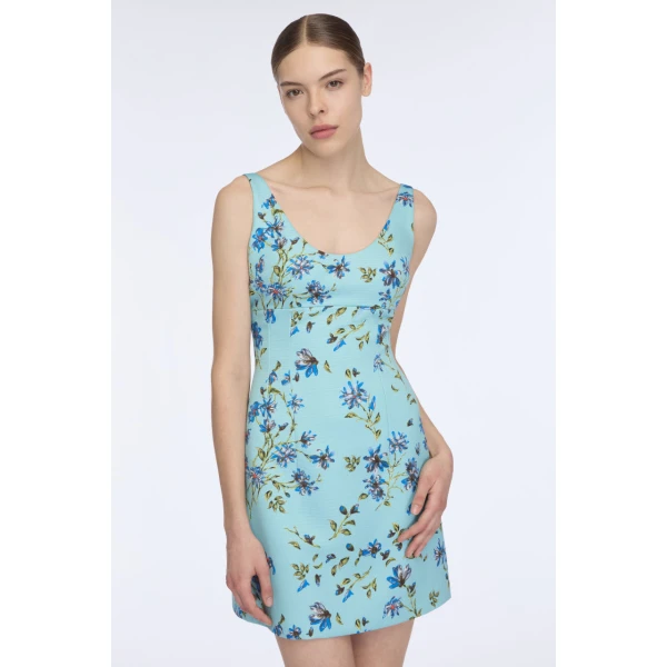 Emilia Wickstead Einna Dress in Blue Magnolia Taffeta Faille, view 4