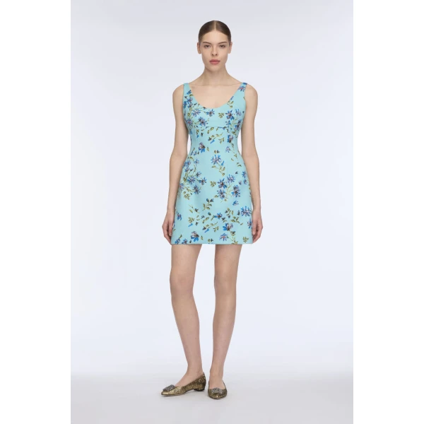 Emilia Wickstead Einna Dress in Blue Magnolia Taffeta Faille, view 6