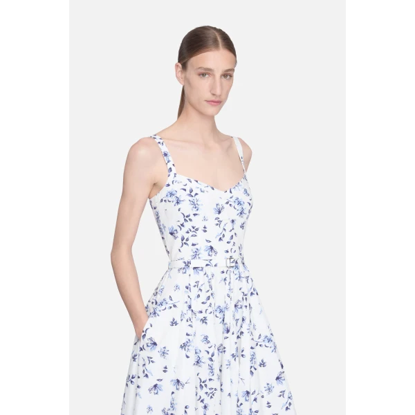 Emilia Wickstead Elita Dress in Blue Scattered Daisies on White Cotton, view 3