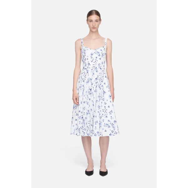 Emilia Wickstead Elita Dress in Blue Scattered Daisies on White Cotton, view 4