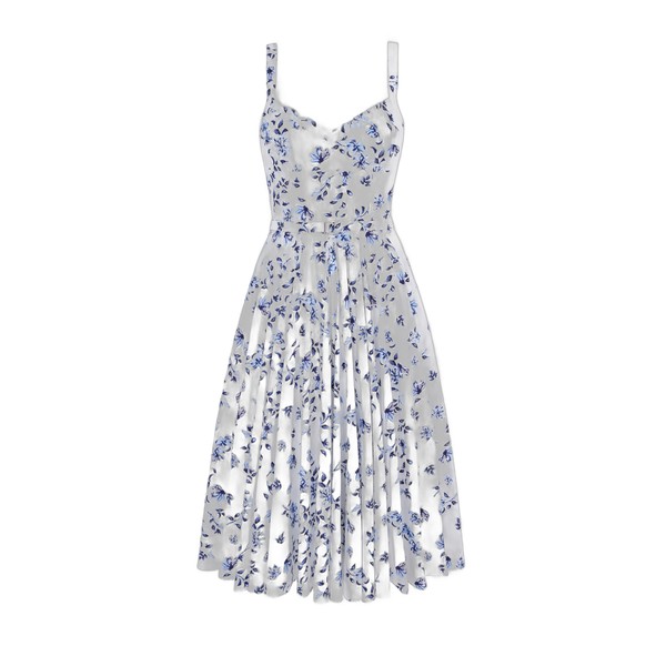 Emilia Wickstead Elita Dress in Blue Scattered Daisies on White Cotton