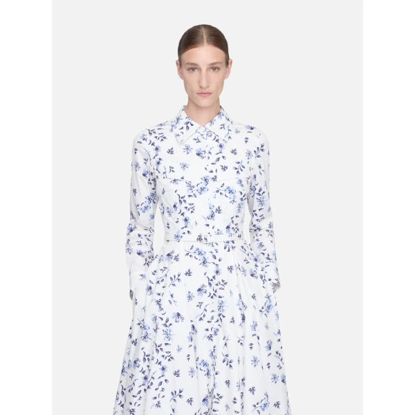 Emilia Wickstead Emmalyna Dress in Blue Scattered Daisies on White Cotton, view 4