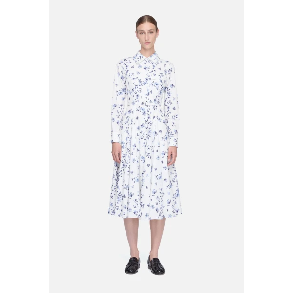 Emilia Wickstead Emmalyna Dress in Blue Scattered Daisies on White Cotton, view 6