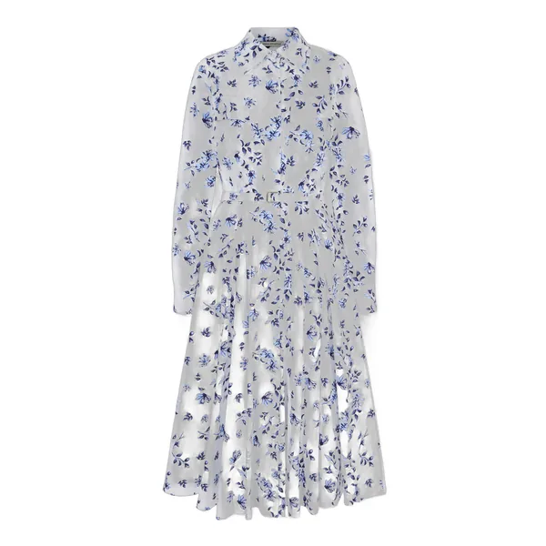 Emilia Wickstead Emmalyna Dress in Blue Scattered Daisies on White Cotton