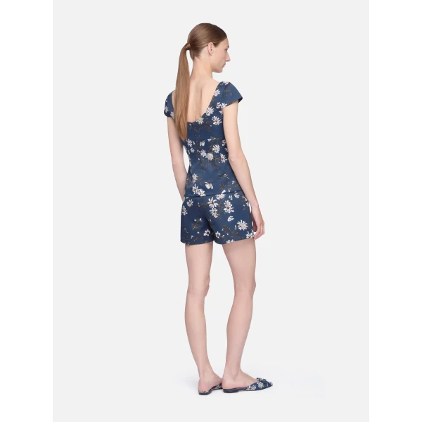 Emilia Wickstead Friar Shorts in Midnight Magnolia Taffeta Faille, view 2