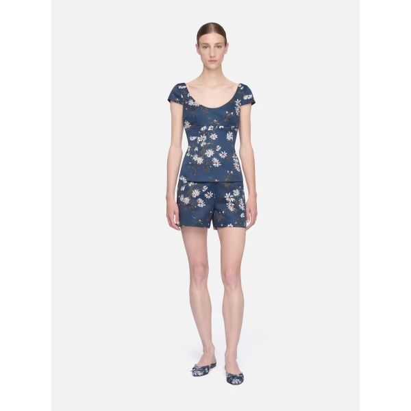 Emilia Wickstead Friar Shorts in Midnight Magnolia Taffeta Faille, view 6
