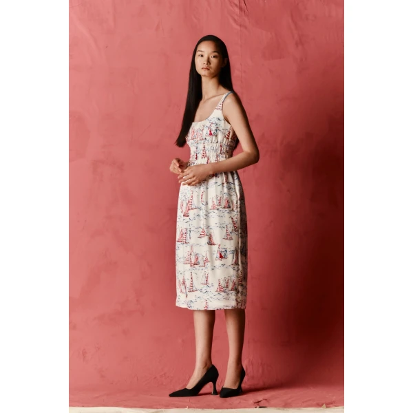 Emilia Wickstead Giovanna Dress in Boat Print Silk Twill, view 2