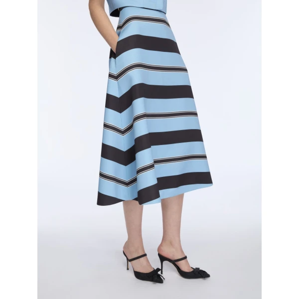 Emilia Wickstead Hallie Skirt in Blue & Black Stripe Taffeta Faille, view 4