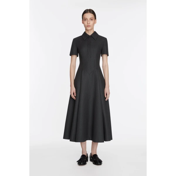 Emilia Wickstead Jody Dress in Charcoal and Black Prince of Wales, view 6