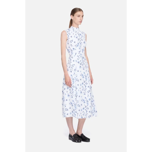 Emilia Wickstead Joelle Dress in Blue Scattered Daisies on White Silk, view 2