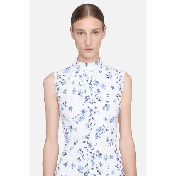 Emilia Wickstead Joelle Dress in Blue Scattered Daisies on White Silk, view 4