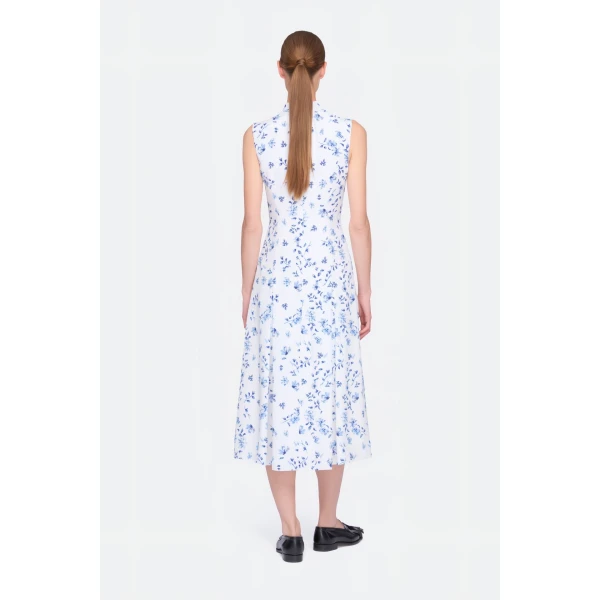Emilia Wickstead Joelle Dress in Blue Scattered Daisies on White Silk, view 5