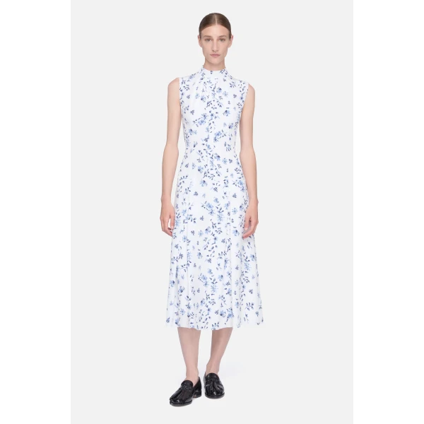Emilia Wickstead Joelle Dress in Blue Scattered Daisies on White Silk, view 6