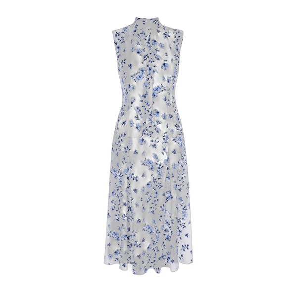 Emilia Wickstead Joelle Dress in Blue Scattered Daisies on White Silk