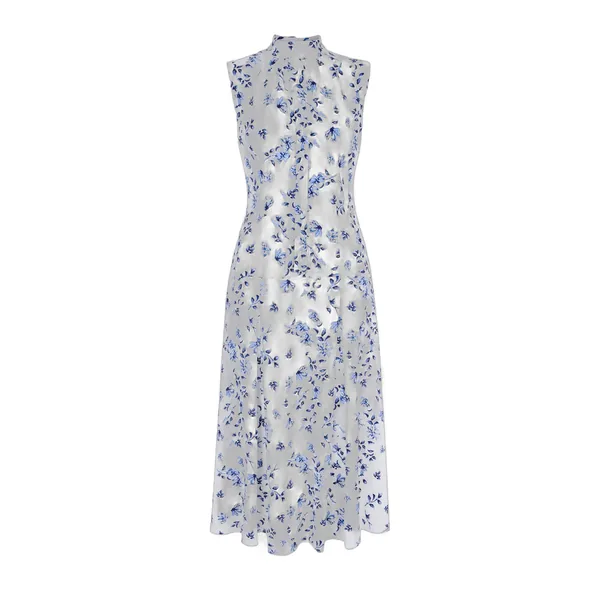 Emilia Wickstead Joelle Dress in Blue Scattered Daisies on White Silk