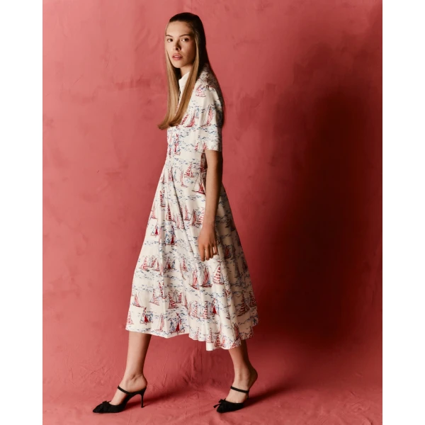 Emilia Wickstead Khloe Dress in Boat Print Silk Twill, view 3