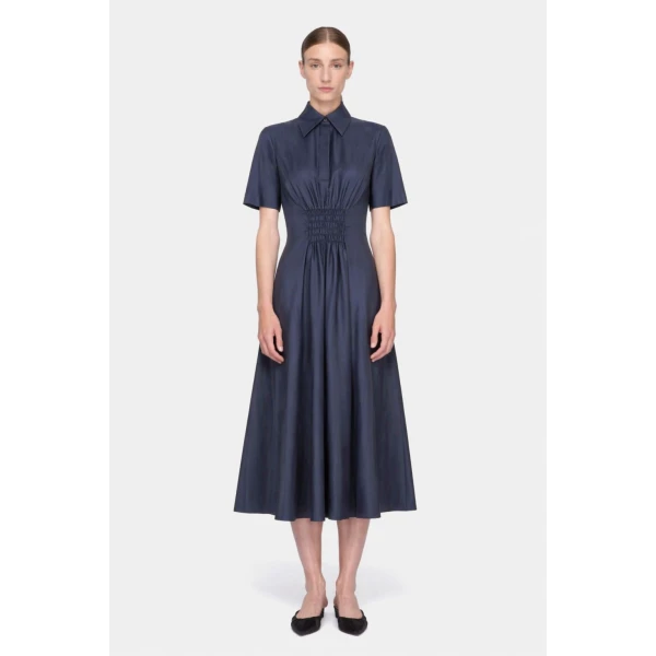 Emilia Wickstead Khloe Dress in Navy Silk Twill, view 2