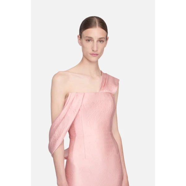 Emilia Wickstead Kiana Dress in Pink Embossed Cloque, view 4