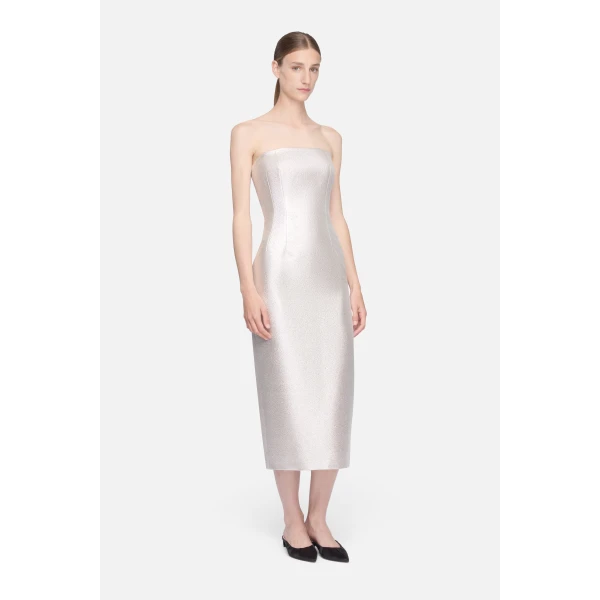 Emilia Wickstead Leila Dress in Champagne Metallic Cloque, view 3