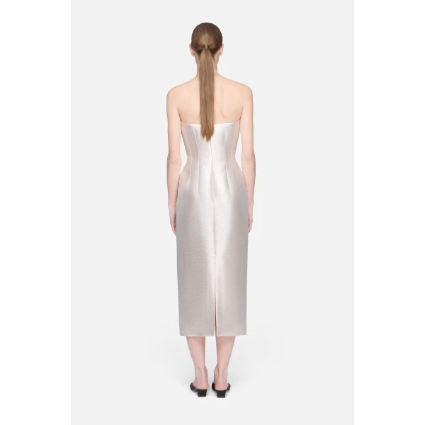 Emilia Wickstead Leila Dress in Champagne Metallic Cloque, view 5