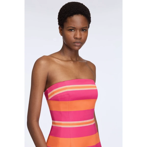 Emilia Wickstead Leila Dress in Hot Pink & Orange Stripe Taffeta Faille, view 4