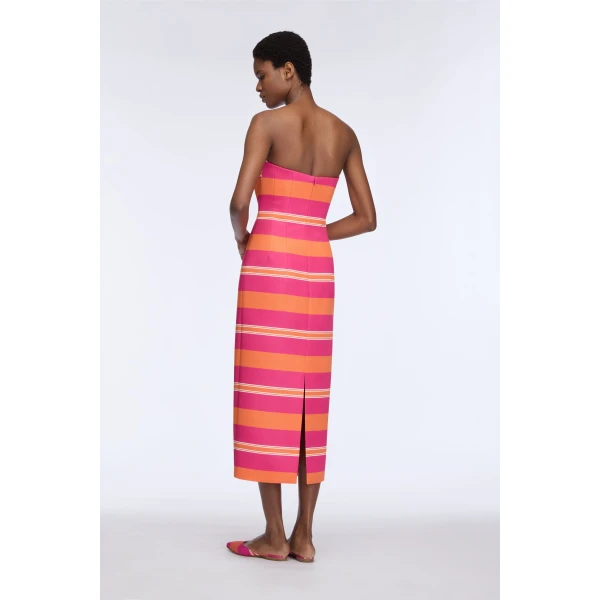 Emilia Wickstead Leila Dress in Hot Pink & Orange Stripe Taffeta Faille, view 5