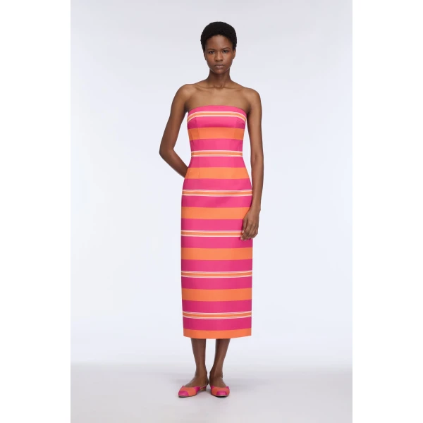 Emilia Wickstead Leila Dress in Hot Pink & Orange Stripe Taffeta Faille, view 6