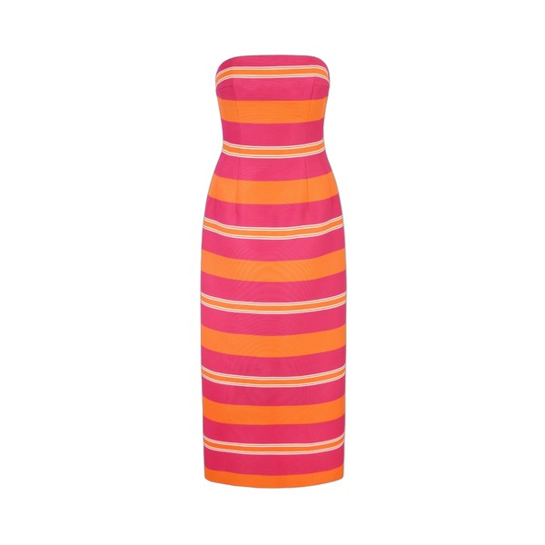 Emilia Wickstead Leila Dress in Hot Pink & Orange Stripe Taffeta Faille