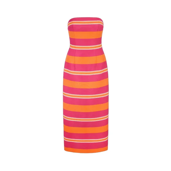 Emilia Wickstead Leila Dress in Hot Pink & Orange Stripe Taffeta Faille