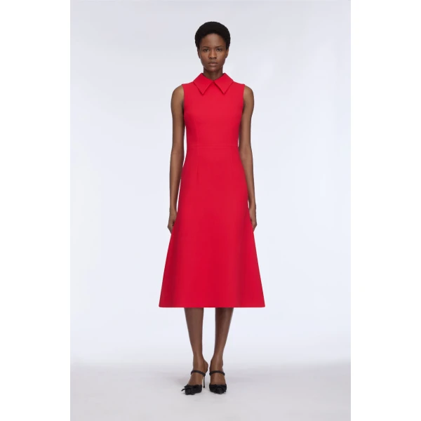 Emilia Wickstead Leontine Dress in Red Single Wool Crepe, view 6