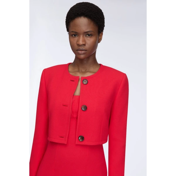 Emilia Wickstead Lizette Jacket in Red Single Wool Crepe, view 4