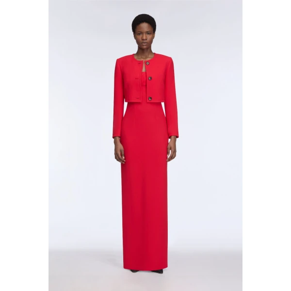 Emilia Wickstead Lizette Jacket in Red Single Wool Crepe, view 6