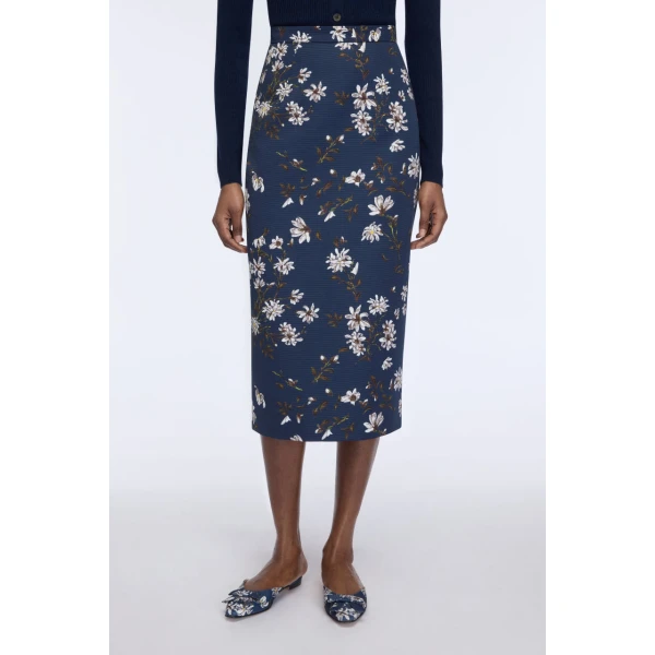 Emilia Wickstead Lorelei Skirt in Midnight Magnolia Print Taffeta Faille, view 5