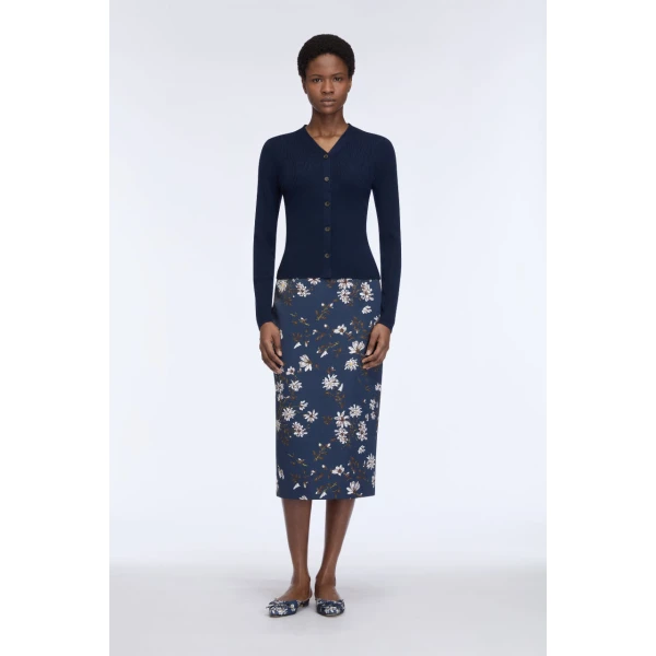 Emilia Wickstead Lorelei Skirt in Midnight Magnolia Print Taffeta Faille, view 6
