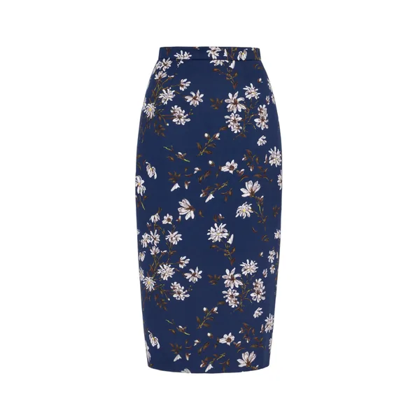Emilia Wickstead Lorelei Skirt in Midnight Magnolia Print Taffeta Faille