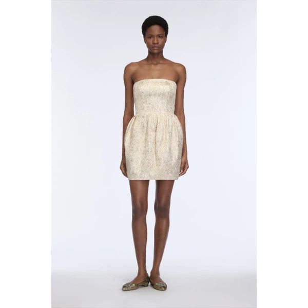 Emilia Wickstead Lowe Mini Dress in Gold Metallic Jacquard, view 6