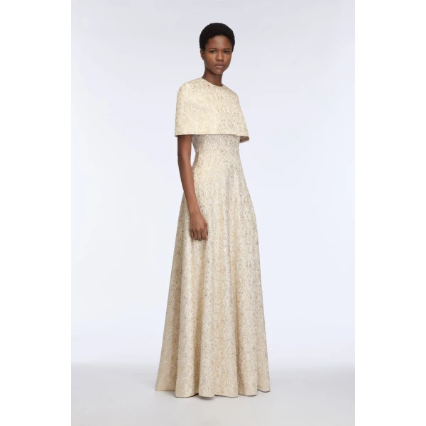 Emilia Wickstead Lucretia Dress in Gold Metallic Jacquard, view 2