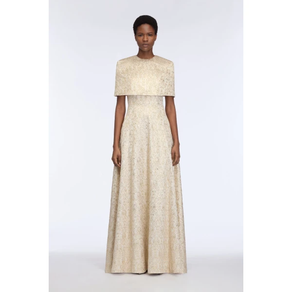 Emilia Wickstead Lucretia Dress in Gold Metallic Jacquard, view 6