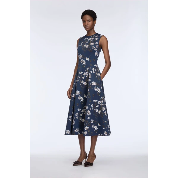 Emilia Wickstead Mara Dress in Midnight Magnolia Taffeta Faille, view 3