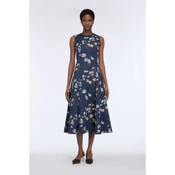 Emilia Wickstead Mara Dress in Midnight Magnolia Taffeta Faille, view 6