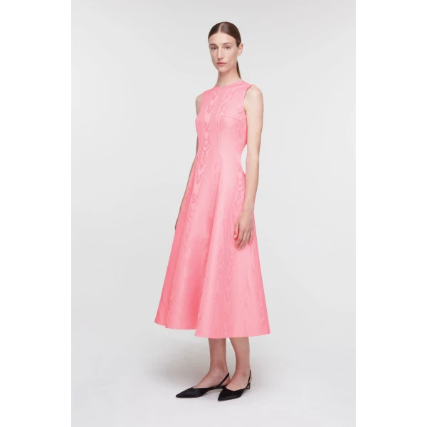 Emilia Wickstead Mara Dress in Pink Moire Mikado, view 3