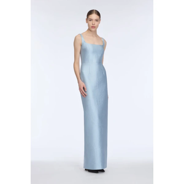 Emilia Wickstead Megara Dress in Icy Blue Embossed Cloque, view 2