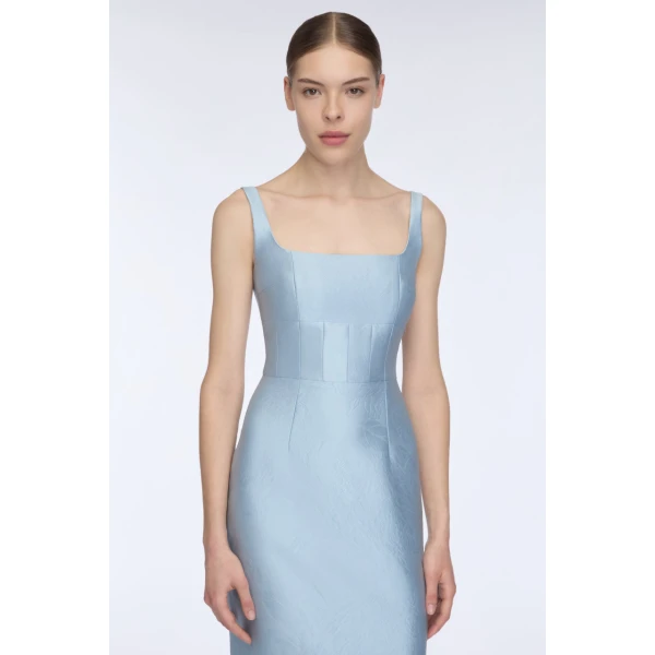 Emilia Wickstead Megara Dress in Icy Blue Embossed Cloque, view 4