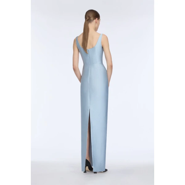 Emilia Wickstead Megara Dress in Icy Blue Embossed Cloque, view 5
