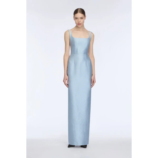 Emilia Wickstead Megara Dress in Icy Blue Embossed Cloque, view 6