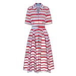 Emilia Wickstead Mella Dress in Blue & Red Striped Cotton Poplin