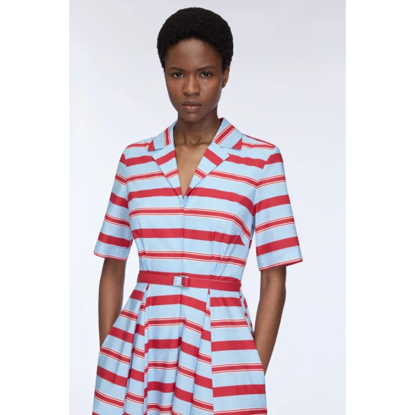 Emilia Wickstead Mella Dress in Blue & Red Striped Cotton Poplin, view 4