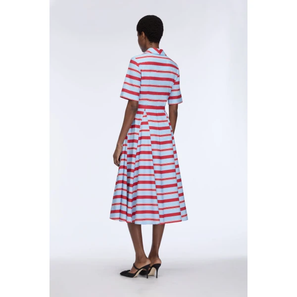 Emilia Wickstead Mella Dress in Blue & Red Striped Cotton Poplin, view 5