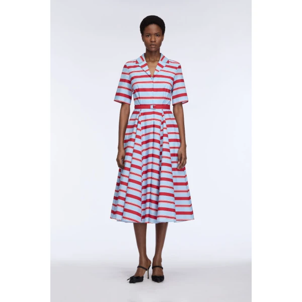 Emilia Wickstead Mella Dress in Blue & Red Striped Cotton Poplin, view 6