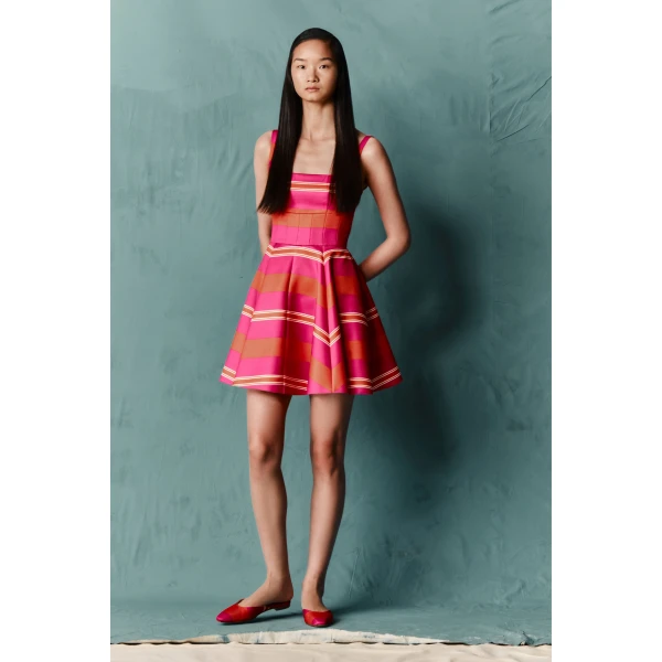 Emilia Wickstead Mini Mona Dress in Hot Pink & Orange Striped Taffeta Faille, view 2
